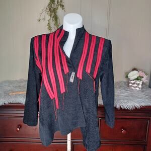 A La Mode by XIAO Women's Artsy Wooden Button Crop Blazer Black Red